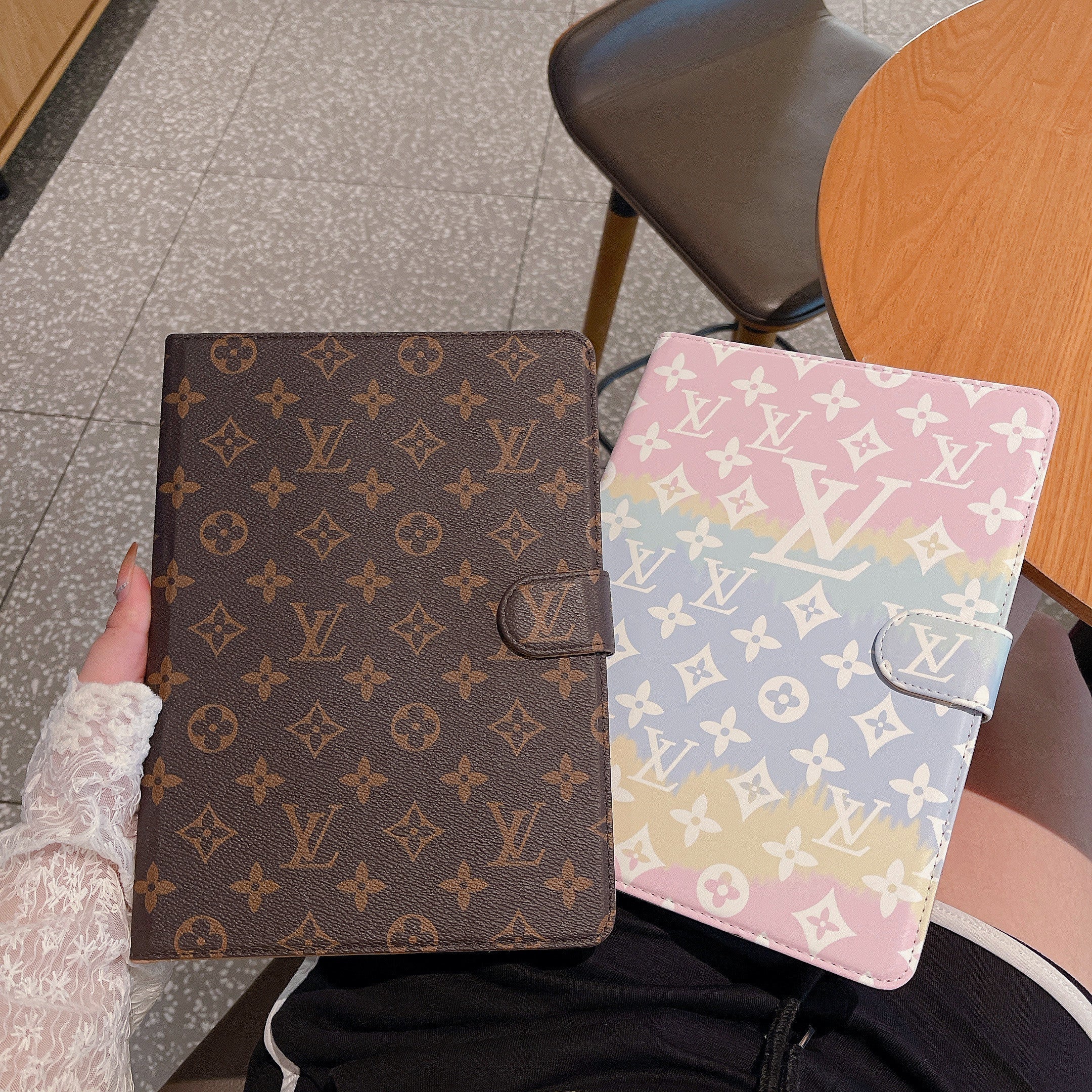 Luxury Canvas Monogram Leather Fresh Summer Theme Pattern Apple iPad case Black - Bestocase