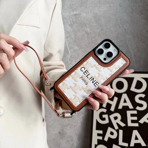 White Celine iPhone Case With Strap-SZ231124 - Bestocase