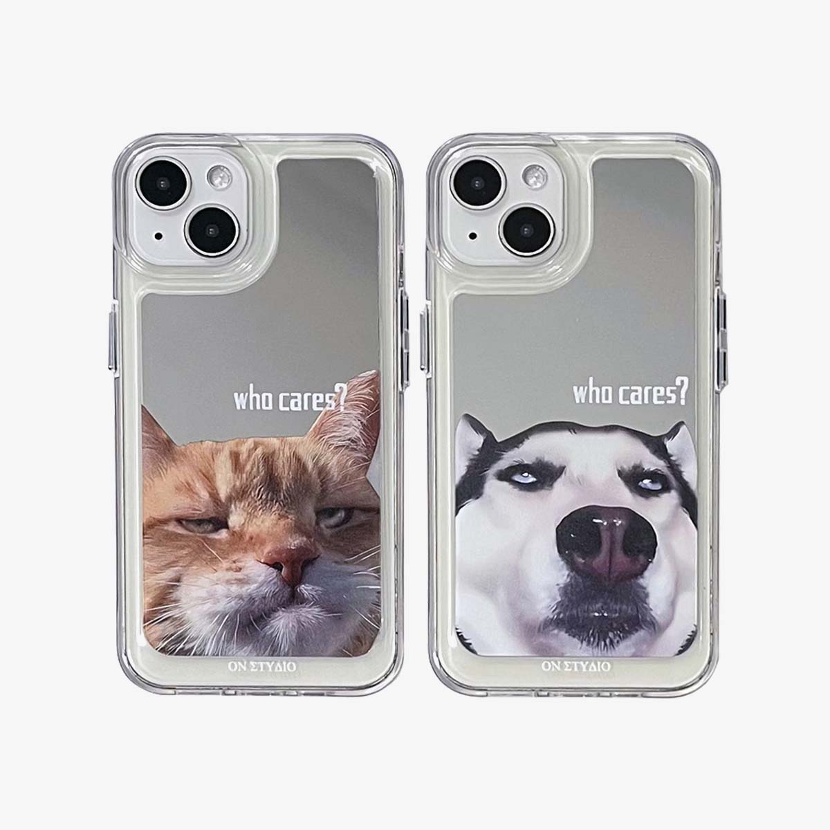 Mirror iPhone Case | Couple Cats & Dogs Who Cares (Buy 2 and get 50% off one) - Bestocase