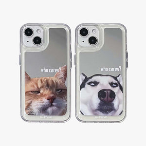 Mirror iPhone Case | Couple Cats & Dogs Who Cares (Buy 2 and get 50% off one) - Bestocase