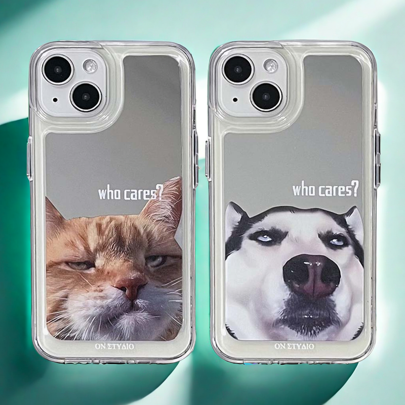 Mirror iPhone Case | Couple Cats & Dogs Who Cares (Buy 2 and get 50% off one) - Bestocase